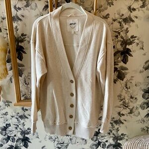 Aerie Cream Button-Up cotton Cardigan